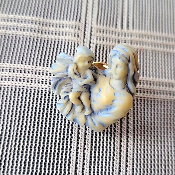 Blue Mother and Child Religious Lapel Pin - Picture 1 of 3